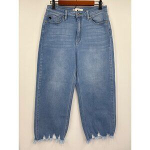 Kancan High Rise Waist Wide Leg Raw Hem Crop Jean Stretch Sz 11/29